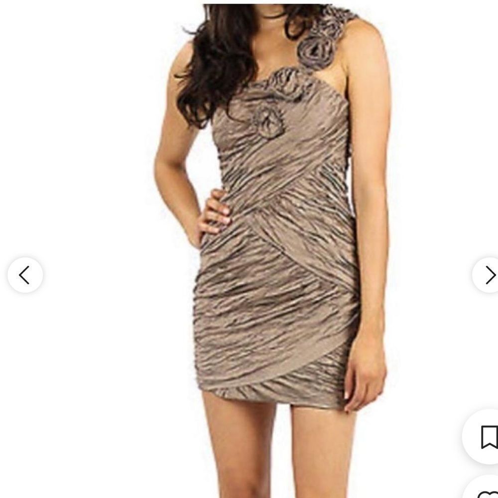 NWT BCBGMaxAzria Evangeline One Shoulder Mini Dress Evangeline in Fatigue